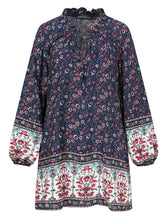 V-Neck Floral Printed Elastic Cuff Leisure Bohemian Dress For Women